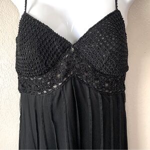 Vintage ICE Black Mesh Beaded Crochet WhimsiGoth Empire Waist Slip Dress Size 4